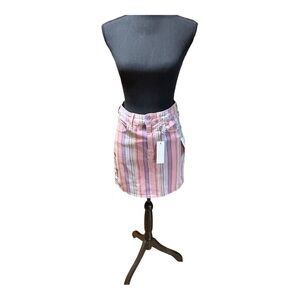 Ella Moss High Rise Denim Y2K coastal vibe Mini Skirt.Stripe Barbie Pink…